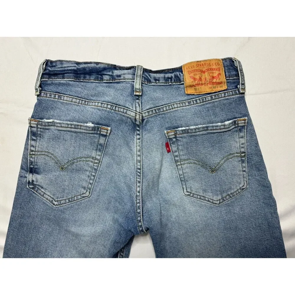 Levis 511 Men's Slim Fit Straight Leg Light Wash Blue Denim Jeans - Size 30x29 - Picture 3 of 7